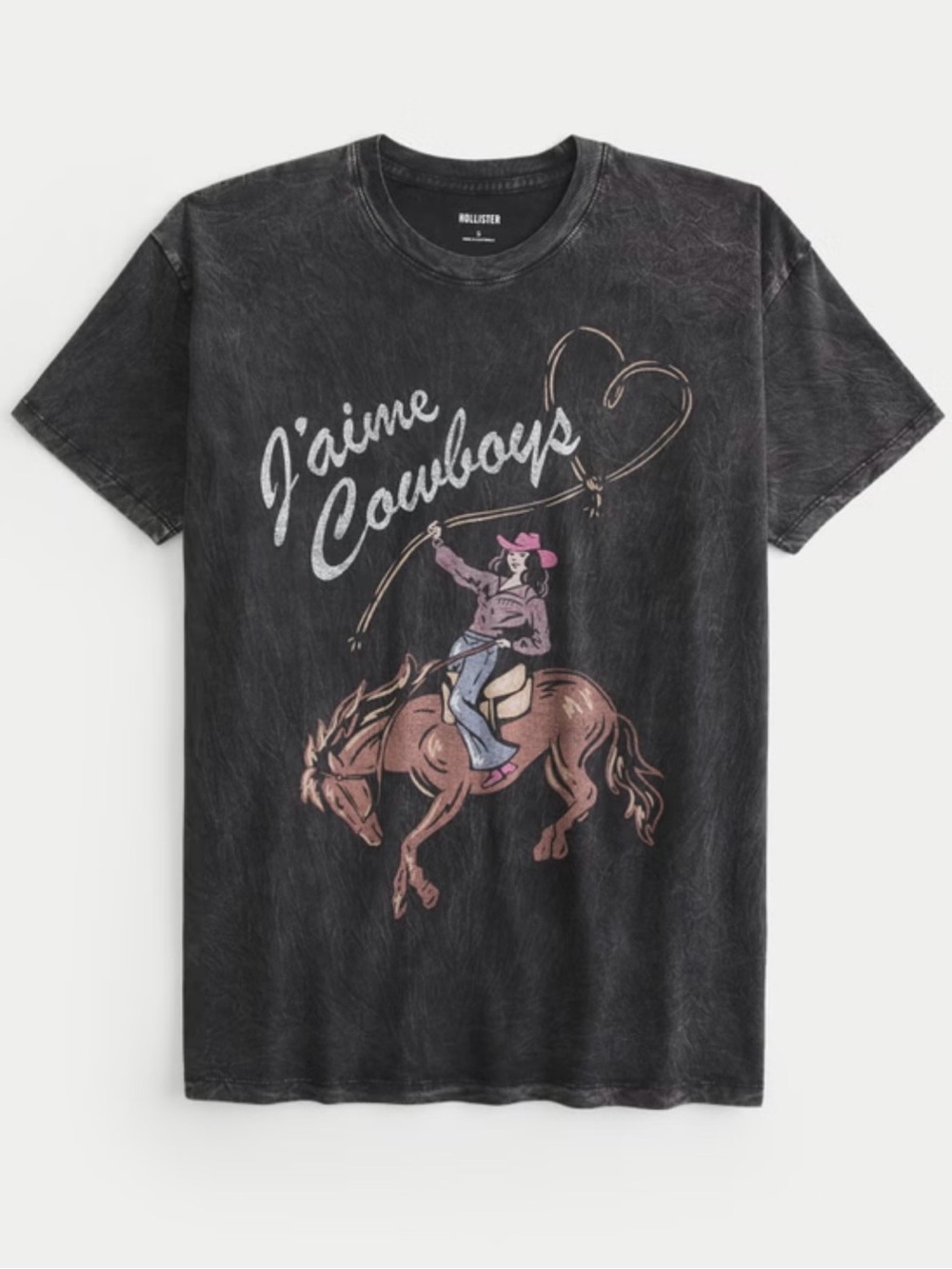 🐴 Hollister Black Acid Wash J'aime Cowboys I Love Cowboys Country Graphic Tee 🤠